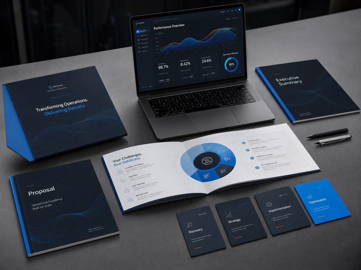 Estudo conceitual de apresentação comercial para uma empresa de software de operações